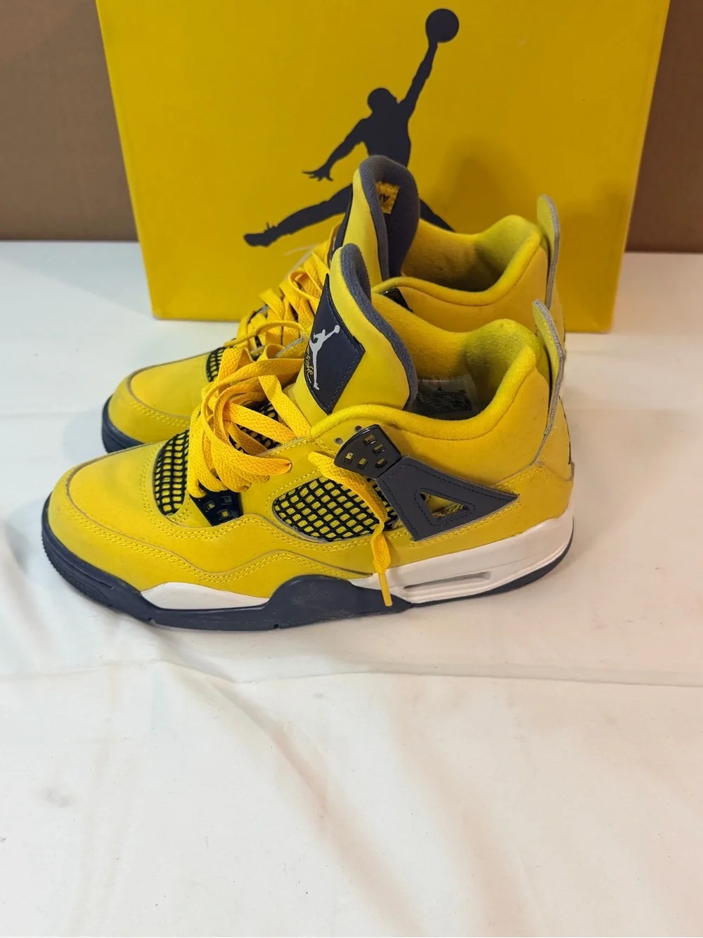 Jordan Yellow and Gray Retro 4 Sneakers